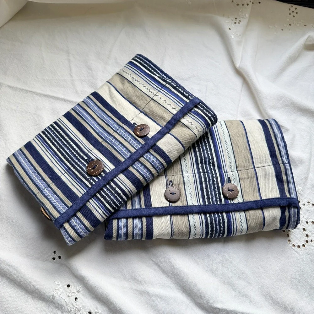 Set of 2 Columbia Blue Ticking Stripe Pillow Shams 20x34 Coastal Beachy Nautical